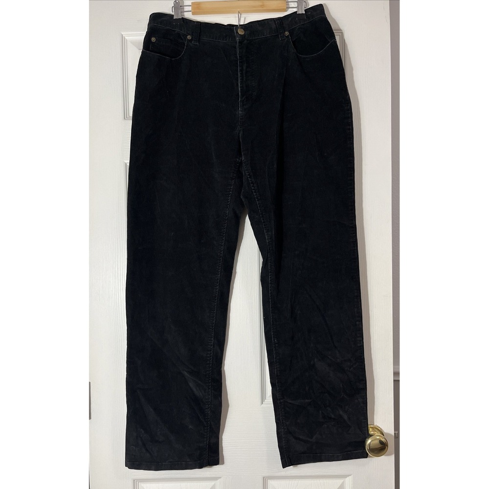 Eddie Bauer Corduroy Pants Jeans Womens 14 Black Mid Rise Wide Leg Bootcut Work - Picture 2 of 9